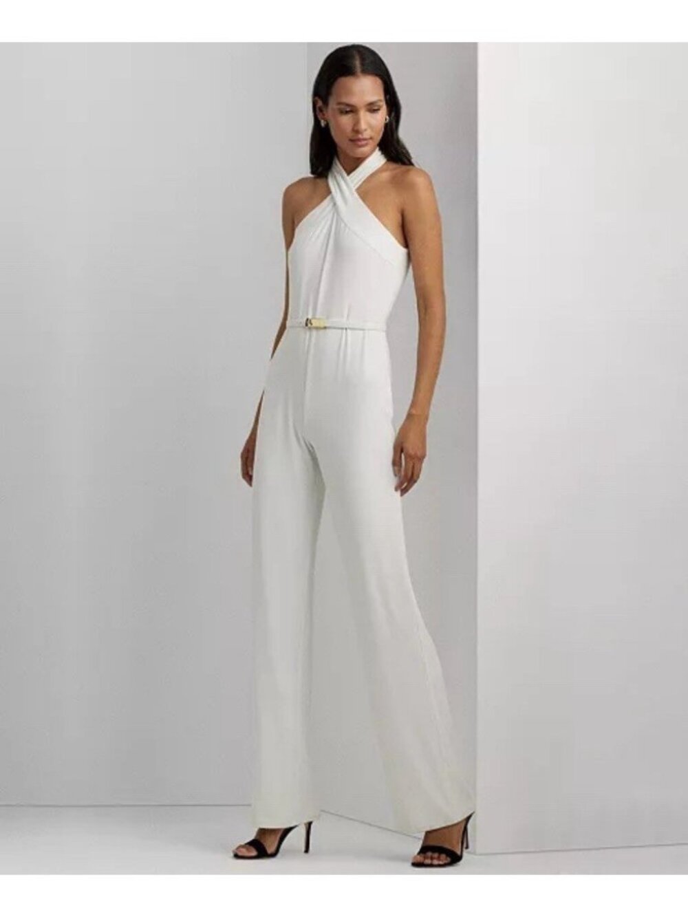 Lauren Ralph Lauren White Halter Jumpsuit Women’s Size 2 Soft Knit Wide Leg